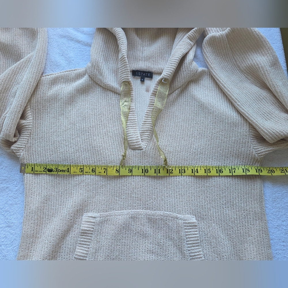 1.STATE Beige Hooded Waffle Knit Pullover Sweater with Pocket – Size S - Picture 6 of 9